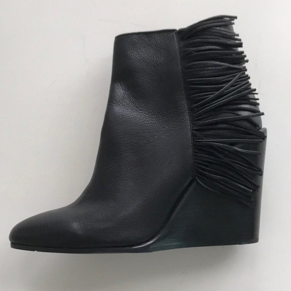 See By Chloe Black Leather Fringed Wedge Boots 39 (fits like an 8)